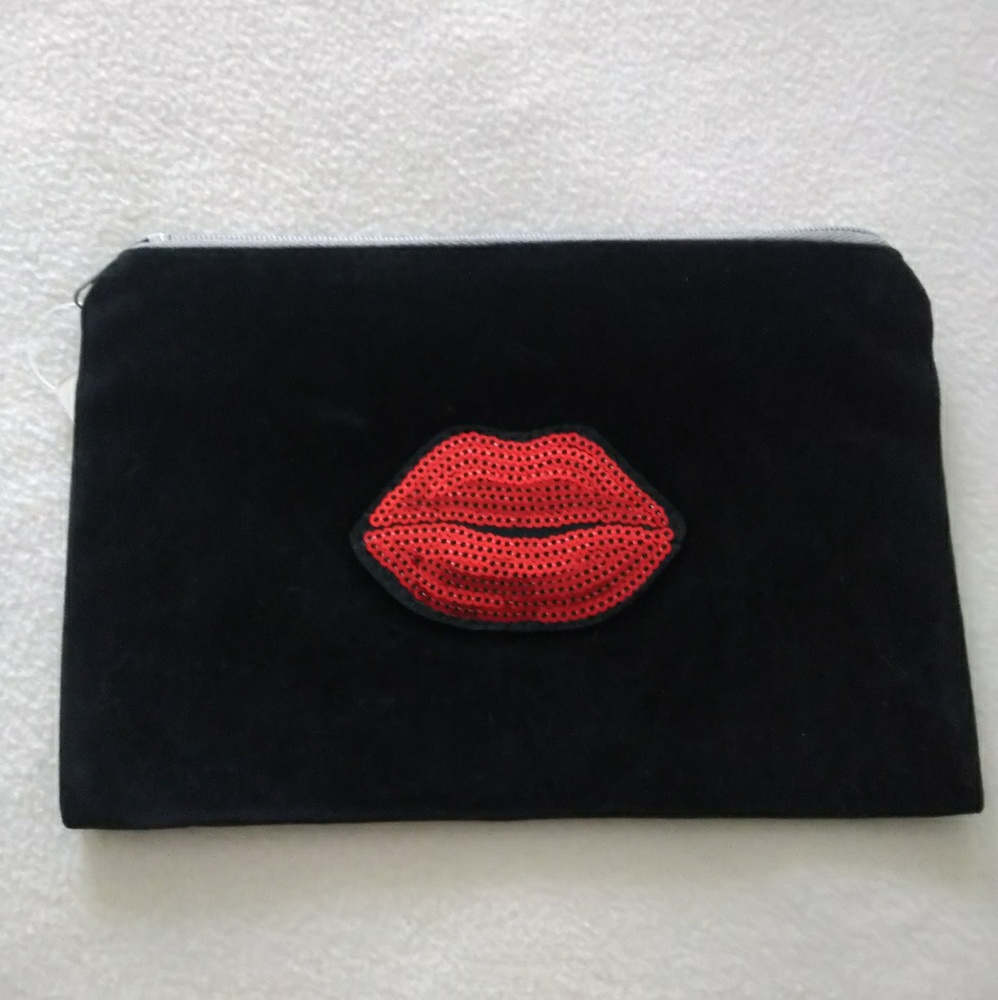 Red Sequins Lip Cosmetic Pouch